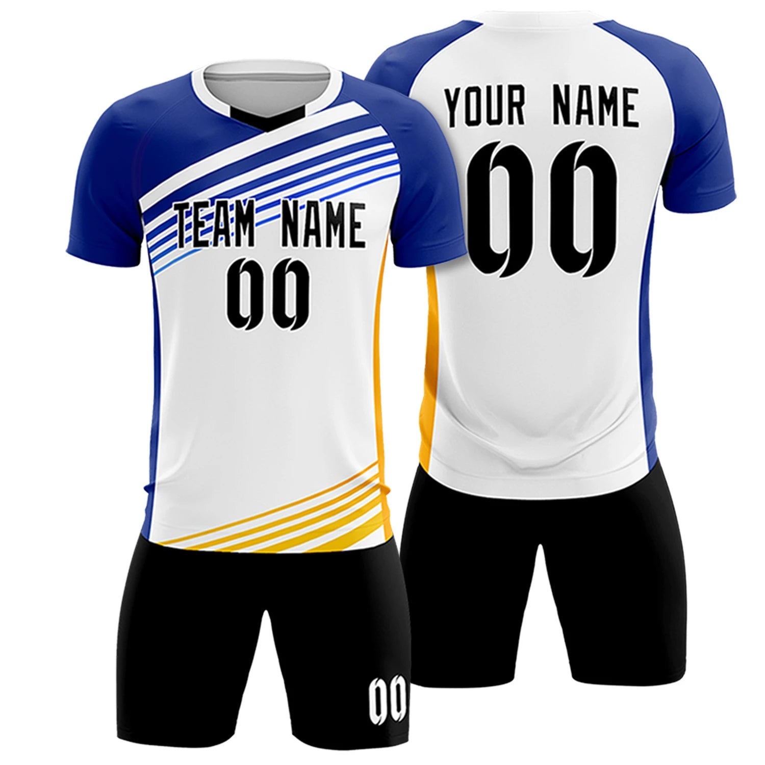 Custom White Royal Blue-Black Gradient Sport Soccer Sets Jersey