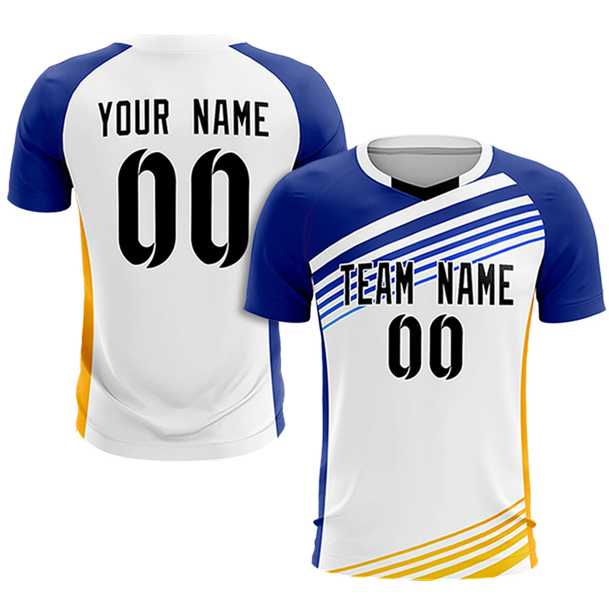 Custom White Royal Blue-Black Gradient Sport Soccer Sets Jersey