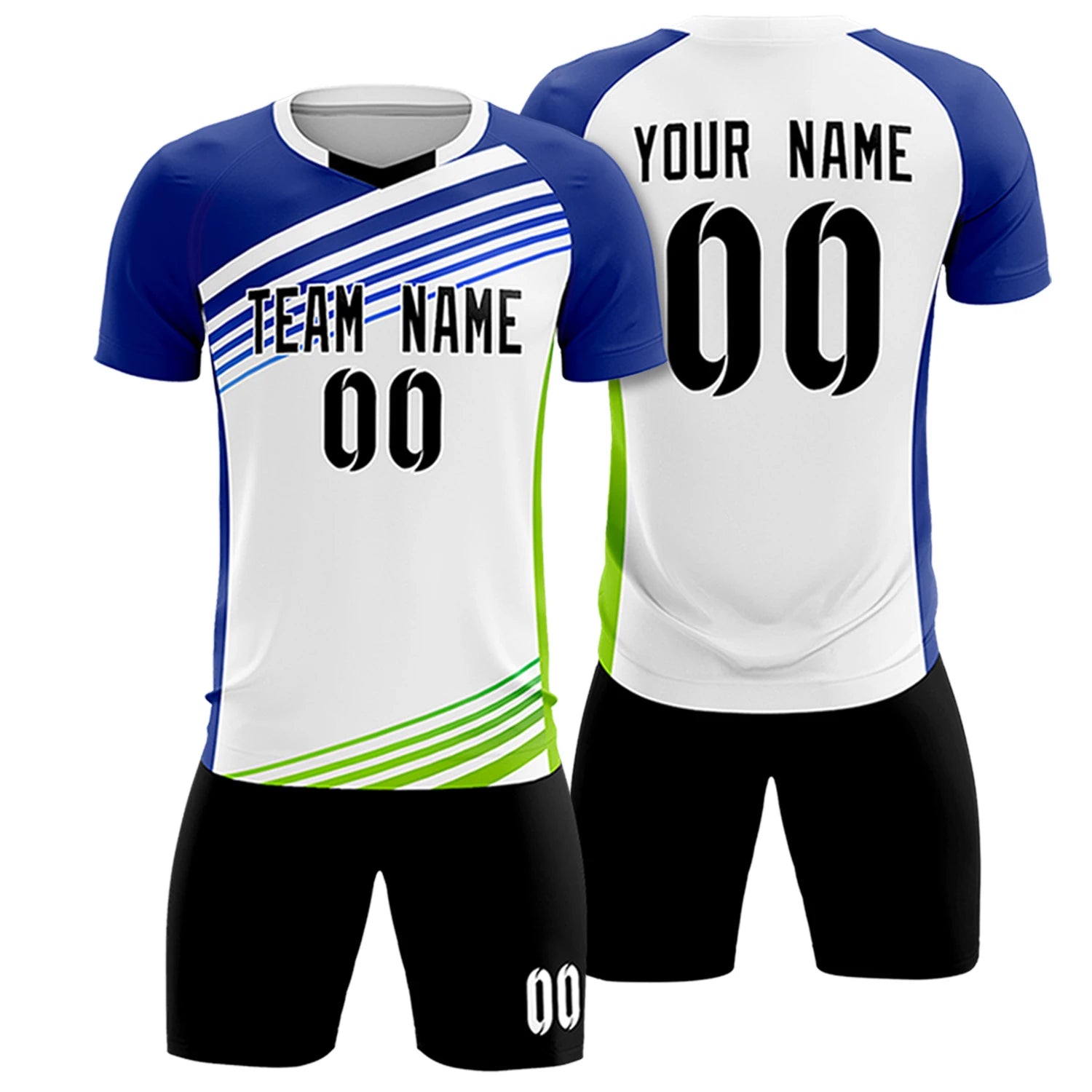Custom White Royal Blue-Black Gradient Sport Soccer Sets Jersey