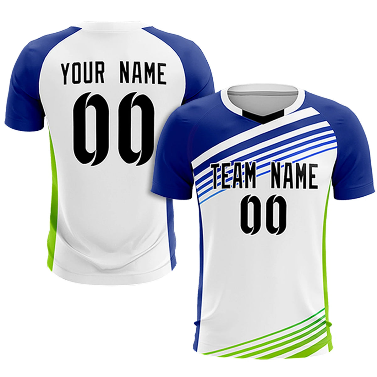 Custom White Royal Blue-Black Gradient Sport Soccer Sets Jersey