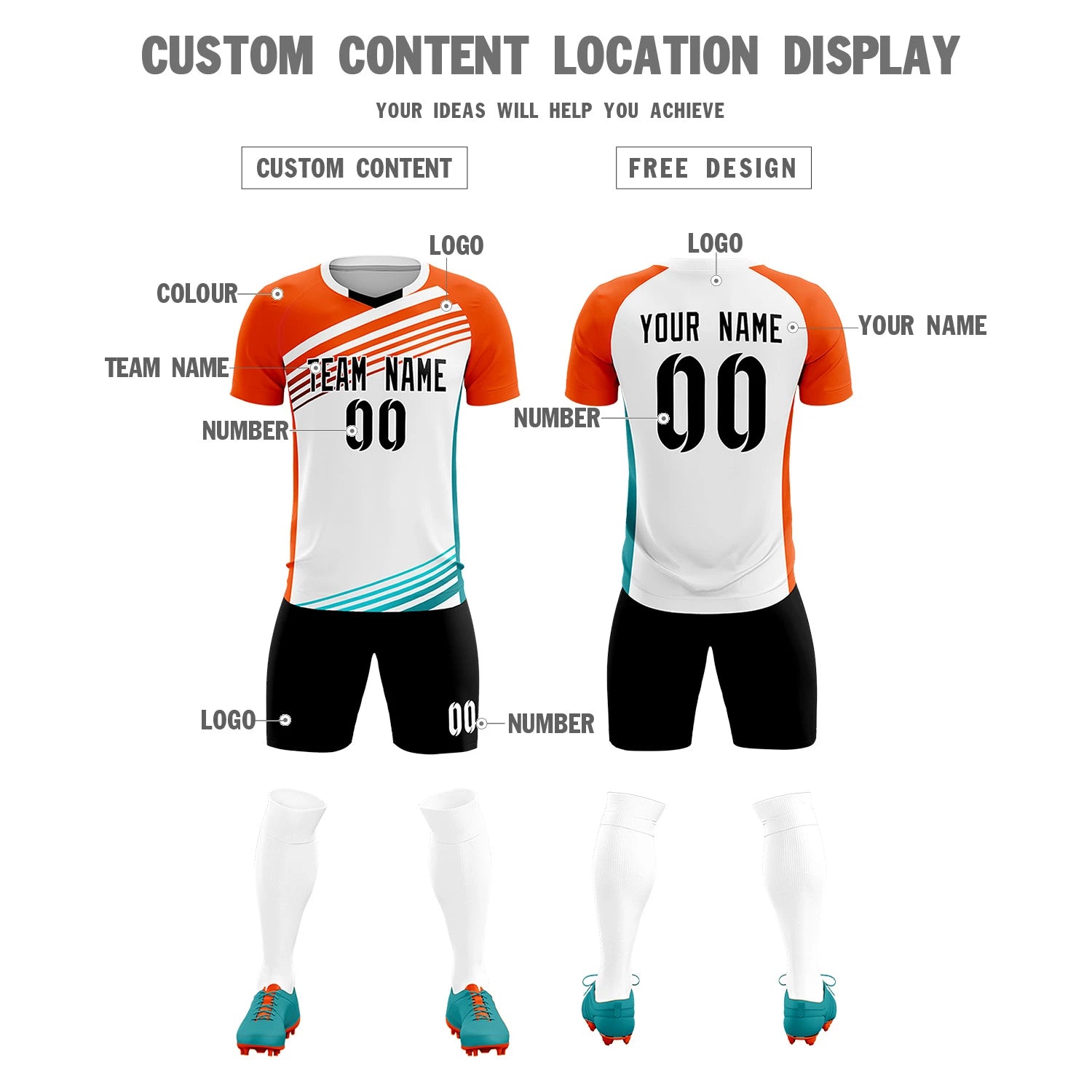 Custom White Orange-Black Gradient Sport Soccer Sets Jersey