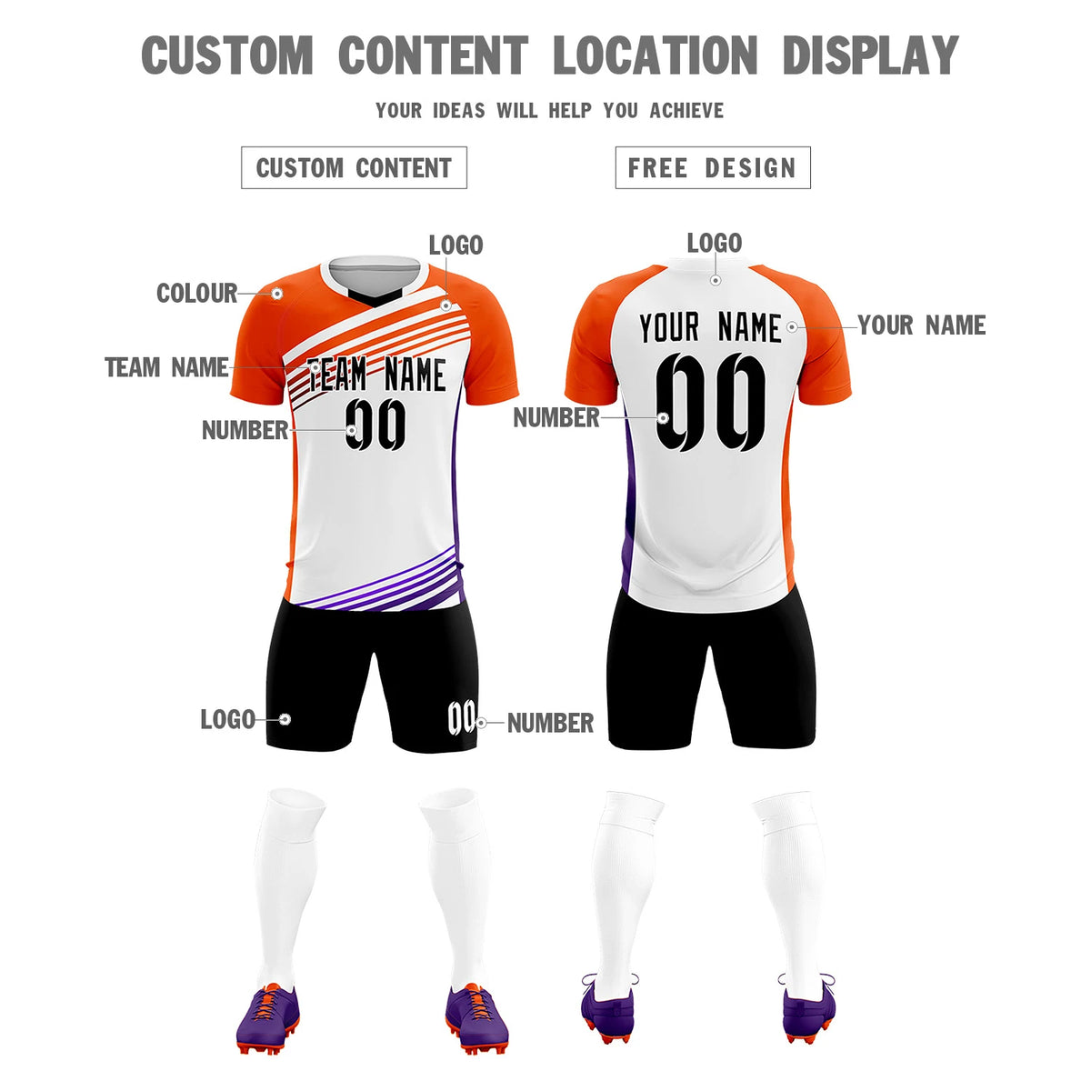 Custom White Orange-Black Gradient Sport Soccer Sets Jersey