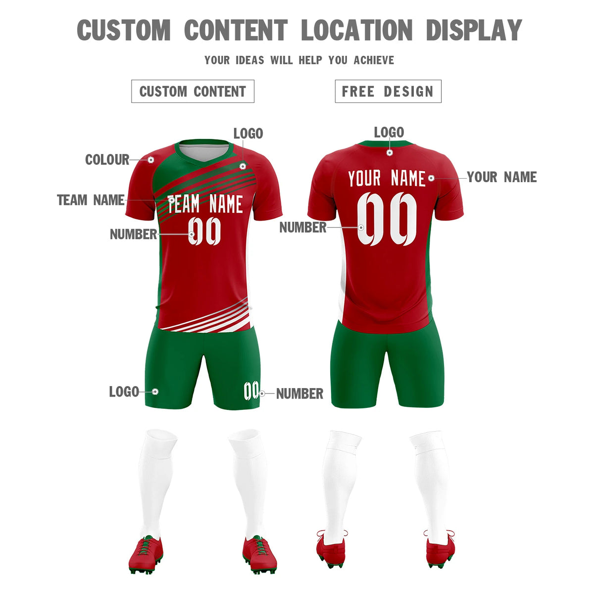 Custom Red Kelly Green-White Gradient Sport Soccer Sets Jersey