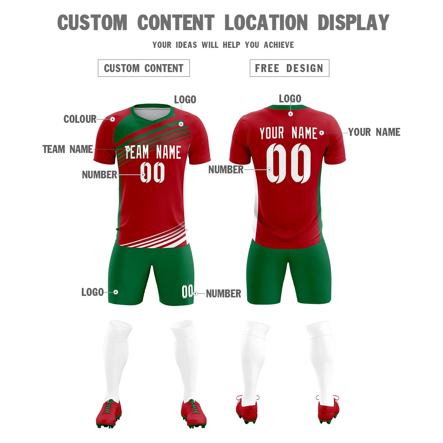 Custom Red Kelly Green-White Gradient Sport Soccer Sets Jersey