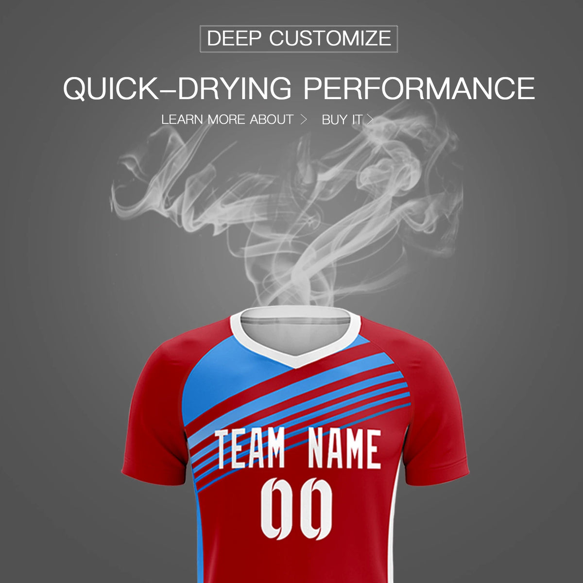 Custom Red Powder Blue-White Gradient Sport Soccer Sets Jersey