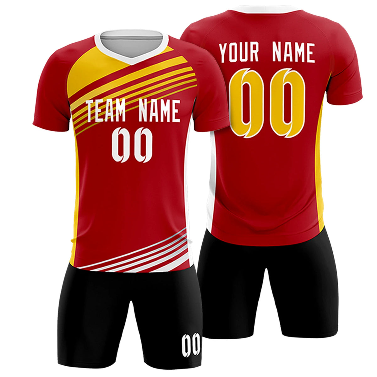 Custom Red Yellow-White Gradient Sport Soccer Sets Jersey