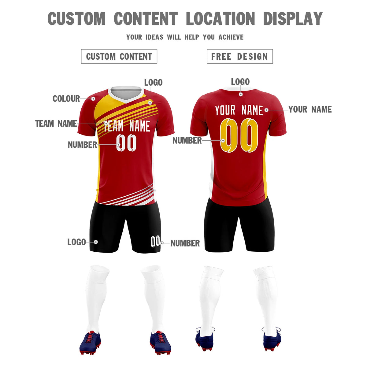 Custom Red Yellow-White Gradient Sport Soccer Sets Jersey