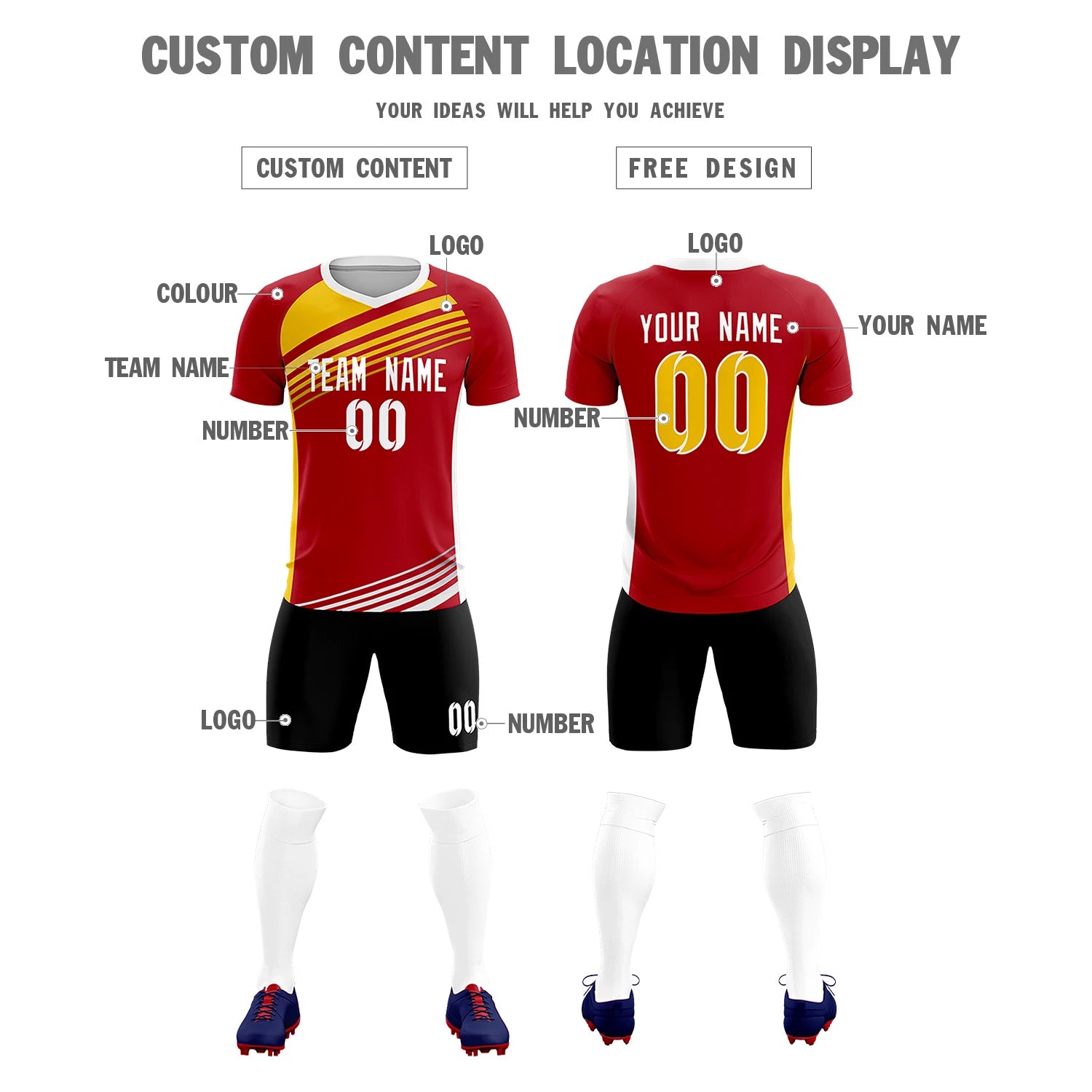 Custom Red Yellow-White Gradient Sport Soccer Sets Jersey