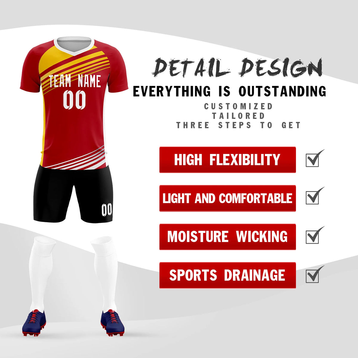 Custom Red Yellow-White Gradient Sport Soccer Sets Jersey
