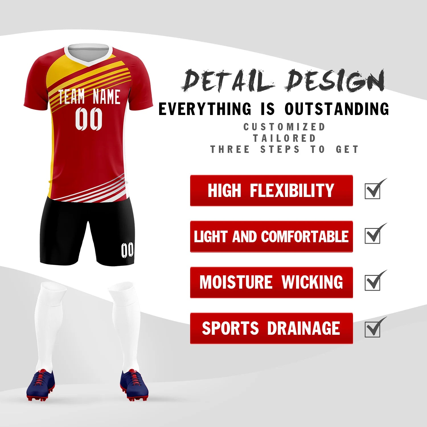 Custom Red Yellow-White Gradient Sport Soccer Sets Jersey