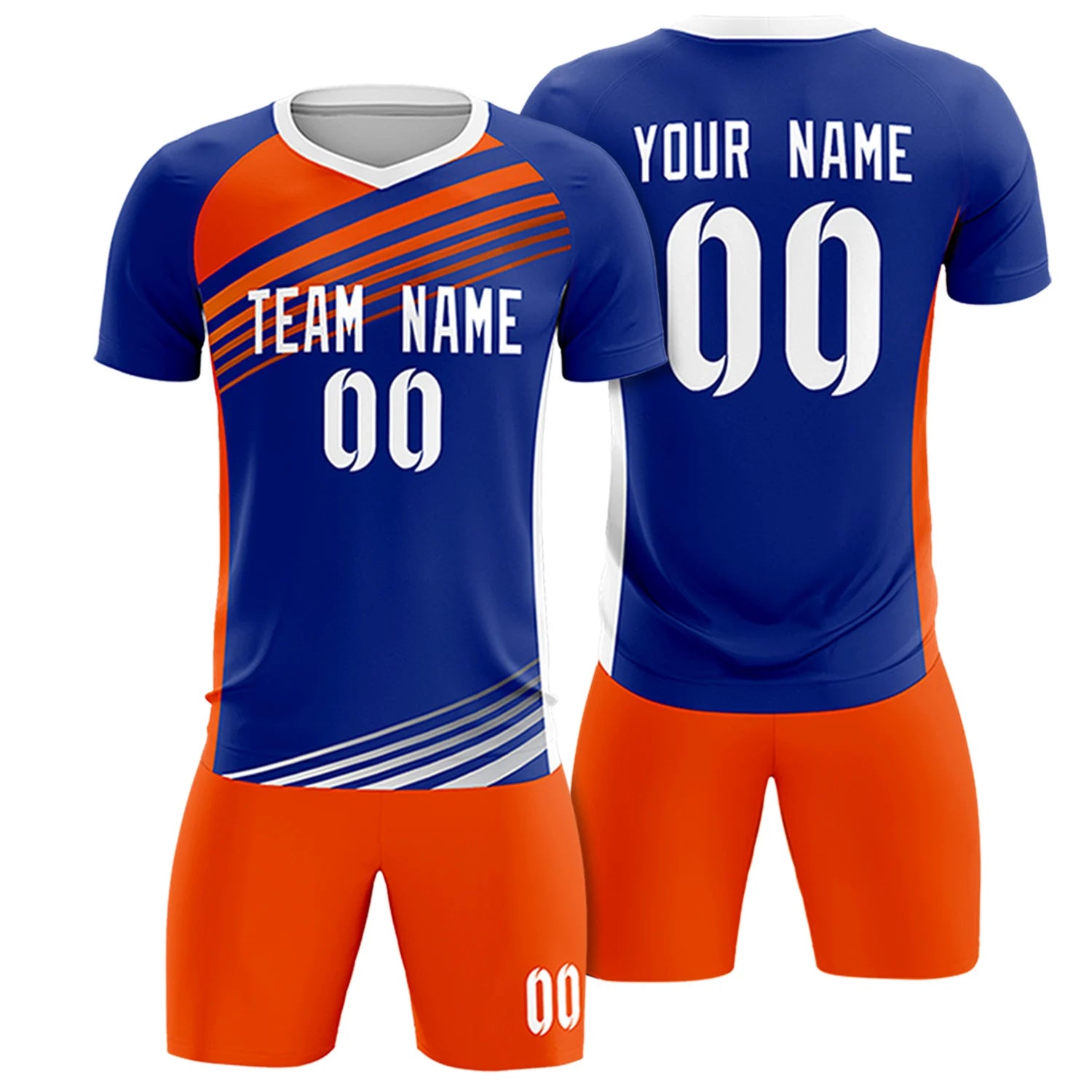Custom Royal Blue Orange-White Gradient Sport Soccer Sets Jersey