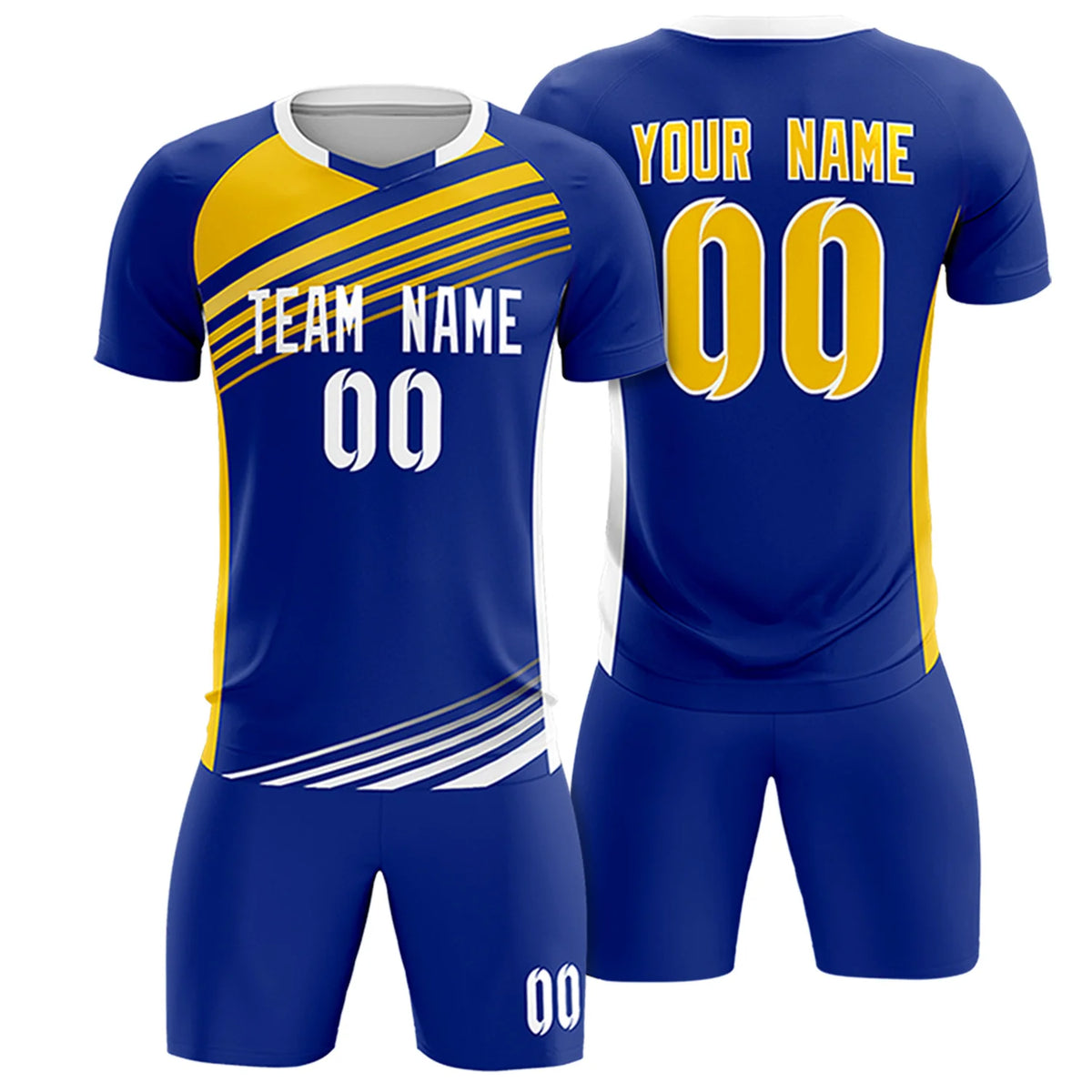 Custom Royal Blue Gold-White Gradient Sport Soccer Sets Jersey