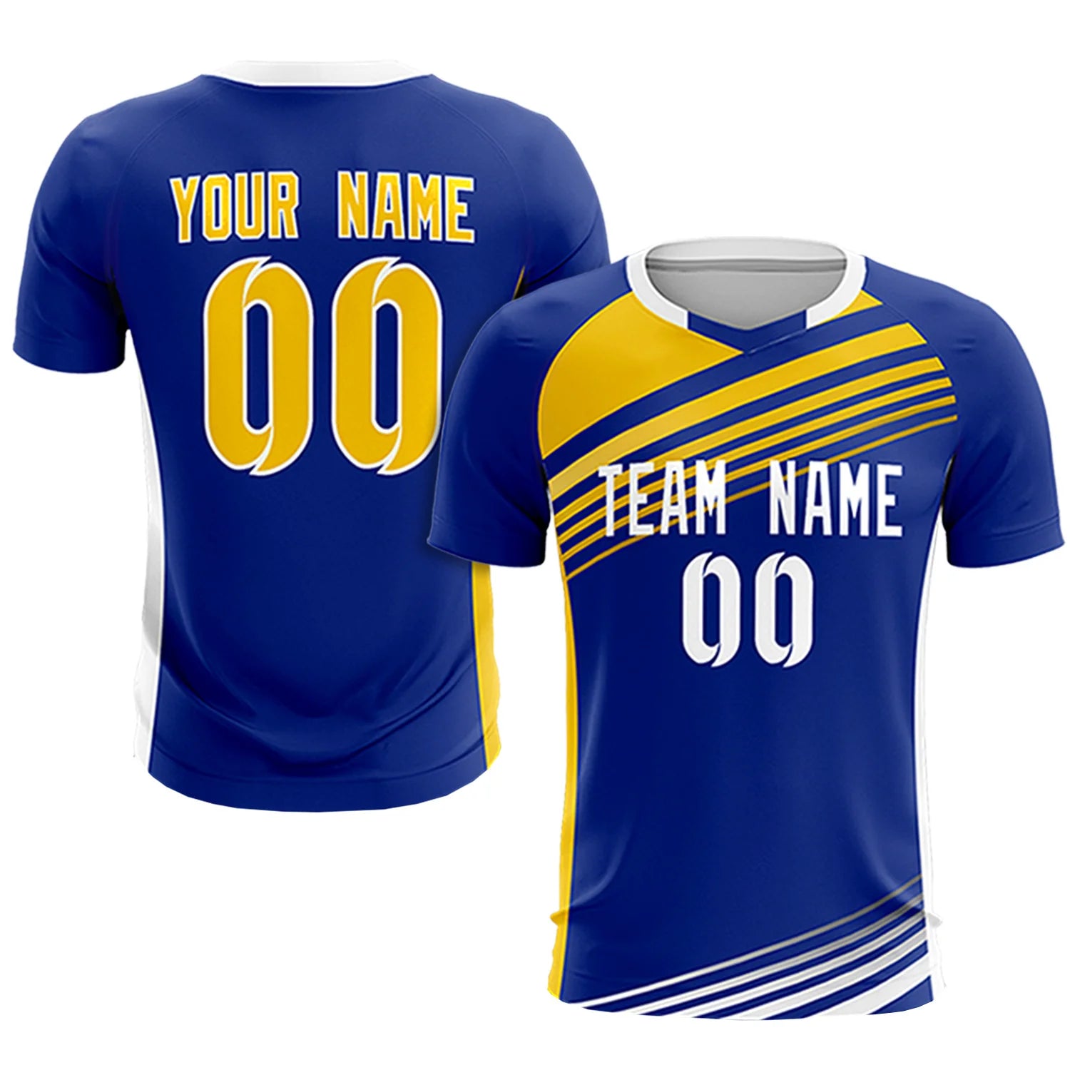 Custom Royal Blue Gold-White Gradient Sport Soccer Sets Jersey