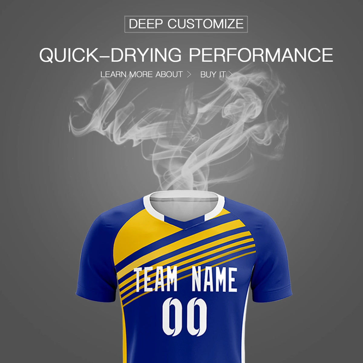 Custom Royal Blue Gold-White Gradient Sport Soccer Sets Jersey