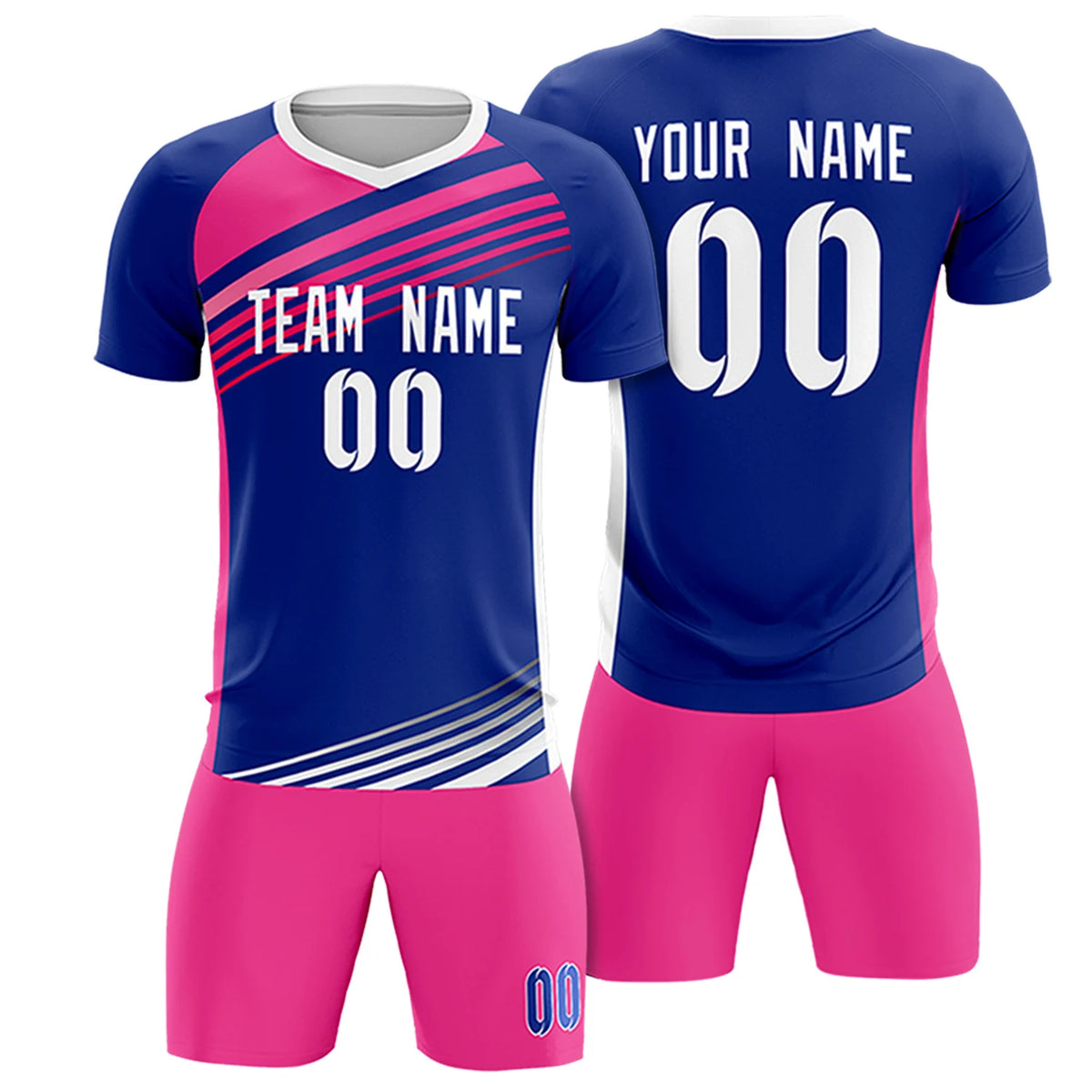 Custom Royal Blue Pink-White Gradient Sport Soccer Sets Jersey