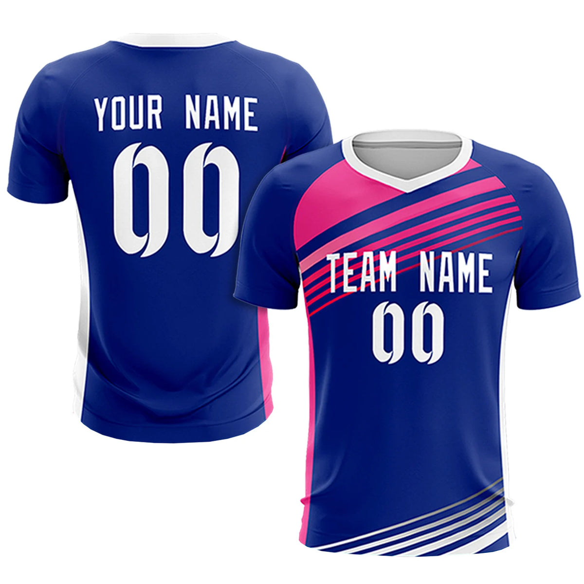 Custom Royal Blue Pink-White Gradient Sport Soccer Sets Jersey