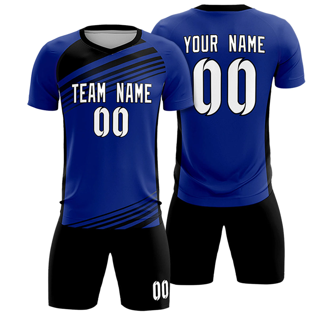Custom Royal Blue Black-White Gradient Sport Soccer Sets Jersey
