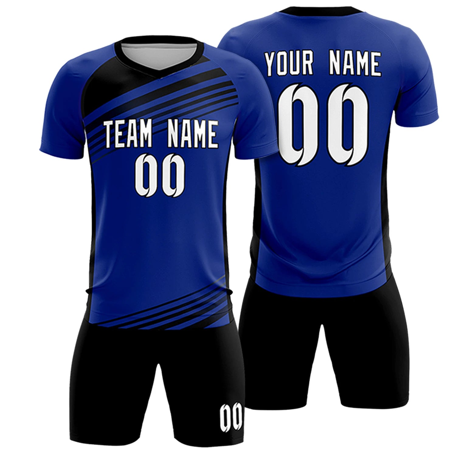 Custom Royal Blue Black-White Gradient Sport Soccer Sets Jersey