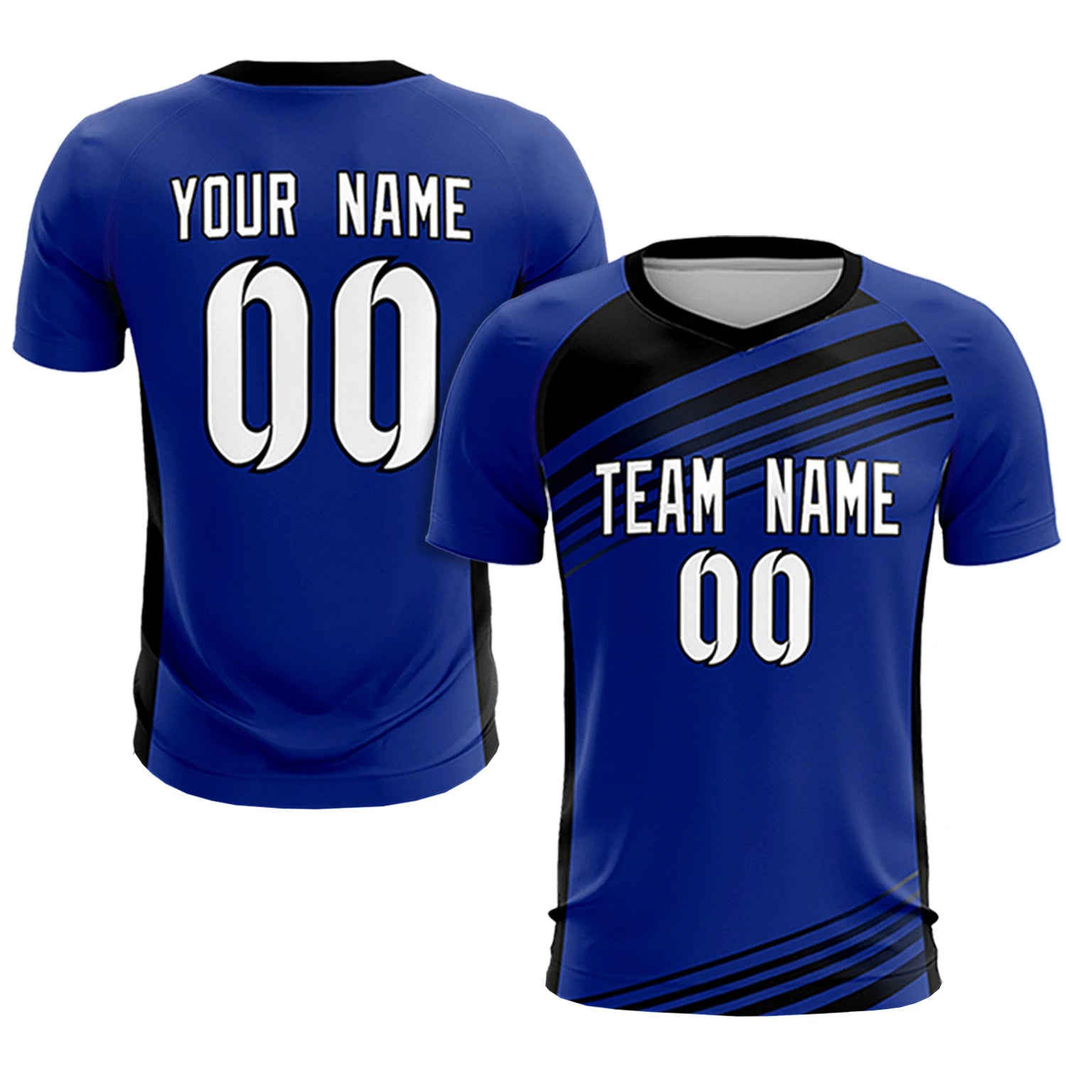 Custom Royal Blue Black-White Gradient Sport Soccer Sets Jersey