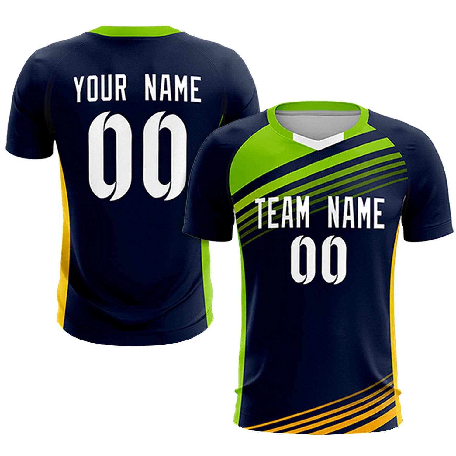 Custom Navy Neon Green-White Gradient Sport Soccer Sets Jersey
