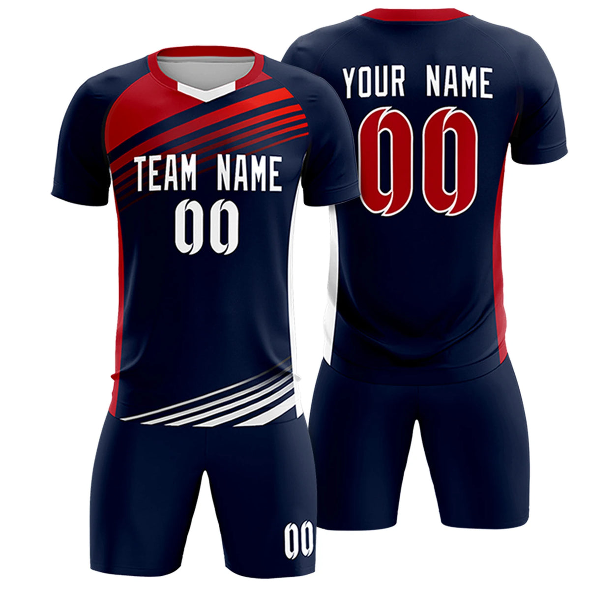 Custom Navy Red-White Gradient Sport Soccer Sets Jersey