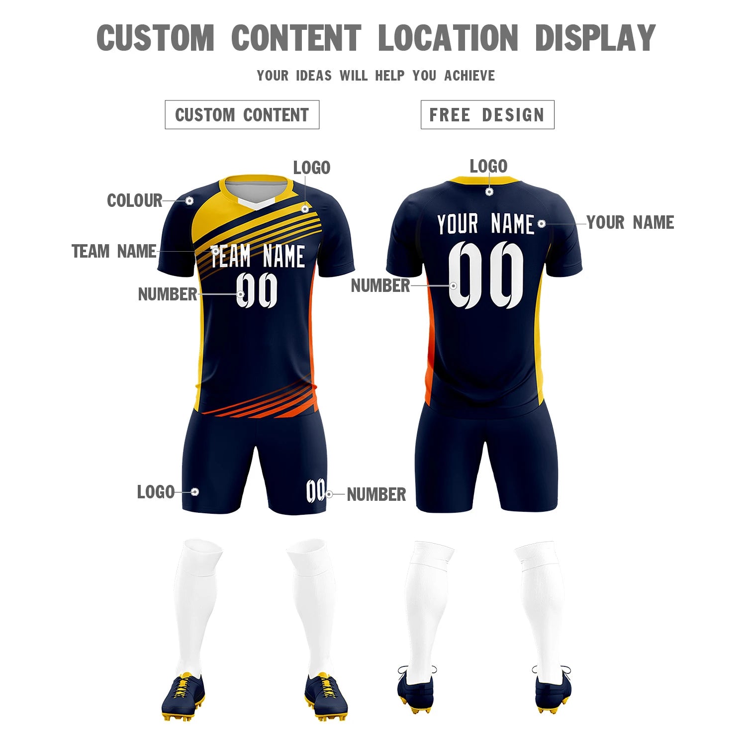 Custom Navy Gold-White Gradient Sport Soccer Sets Jersey