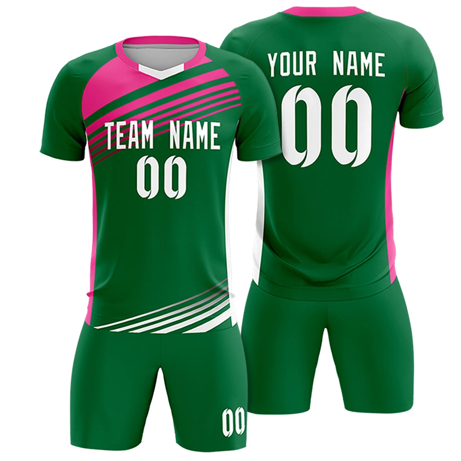 Custom Kelly Green Pink-White Gradient Sport Soccer Sets Jersey