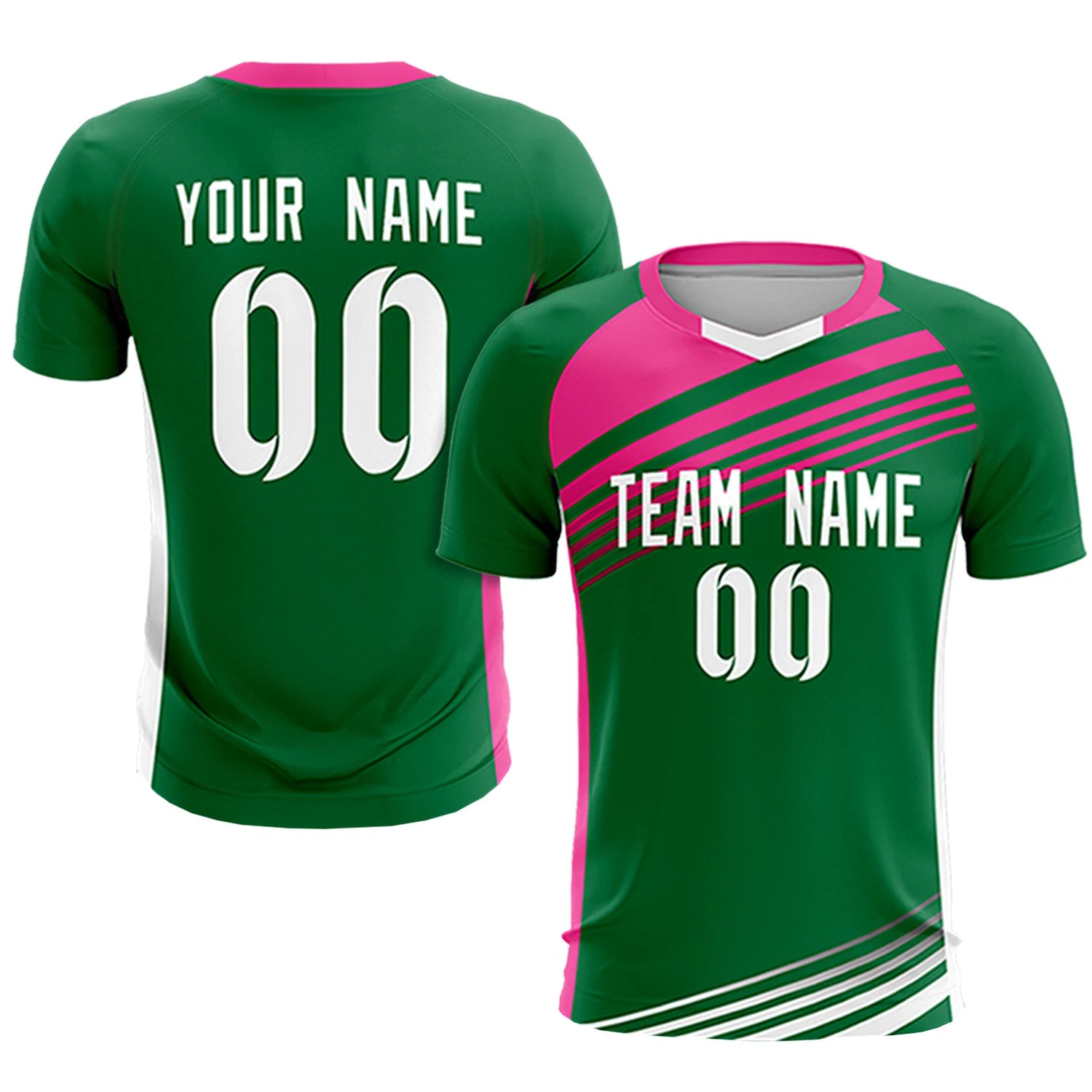 Custom Kelly Green Pink-White Gradient Sport Soccer Sets Jersey