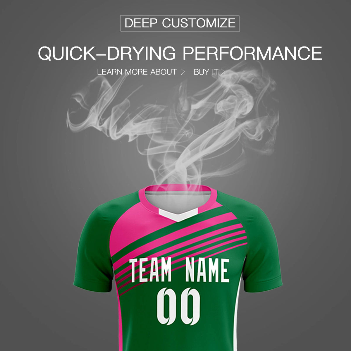 Custom Kelly Green Pink-White Gradient Sport Soccer Sets Jersey