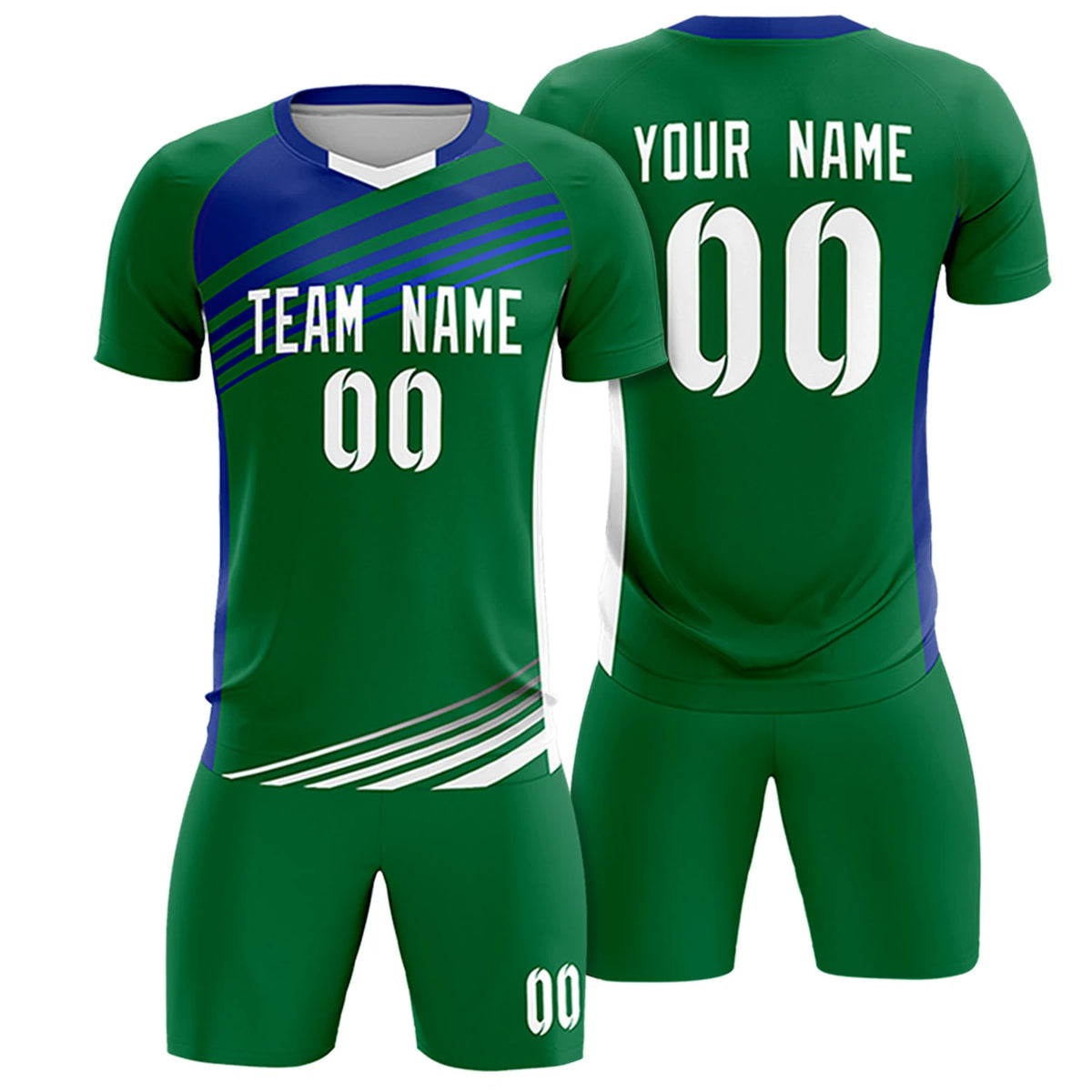 Custom Kelly Green Royal Blue-White Gradient Sport Soccer Sets Jersey