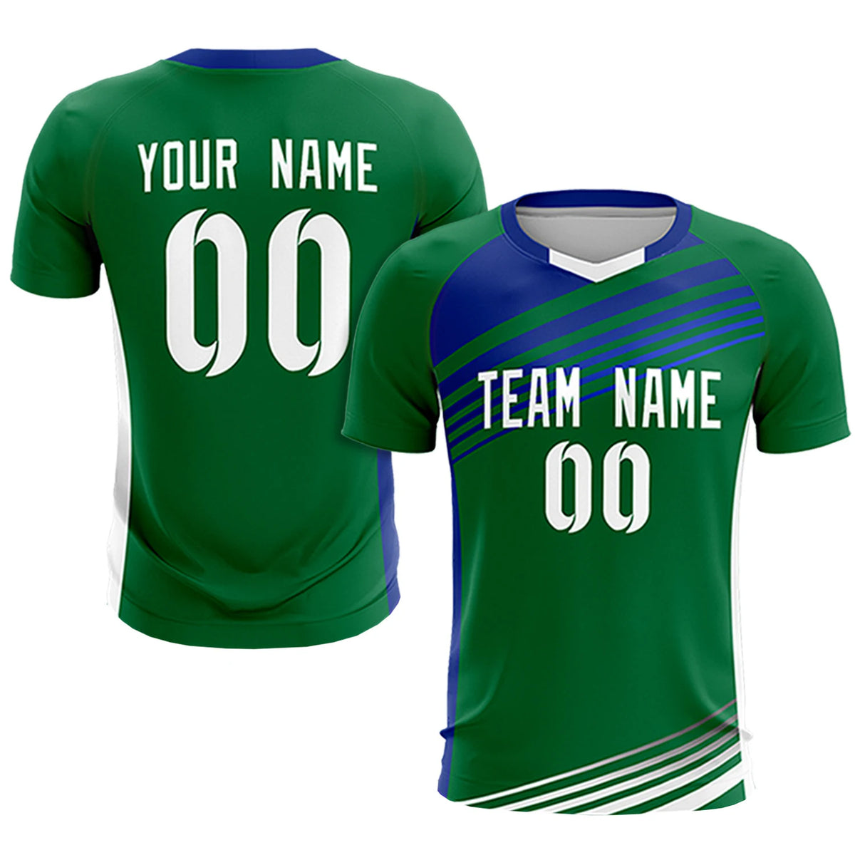 Custom Kelly Green Royal Blue-White Gradient Sport Soccer Sets Jersey