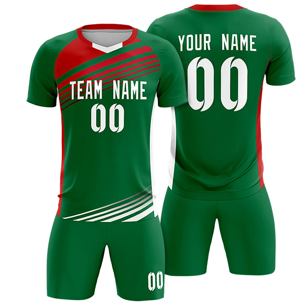 Custom Kelly Green Red-White Gradient Sport Soccer Sets Jersey