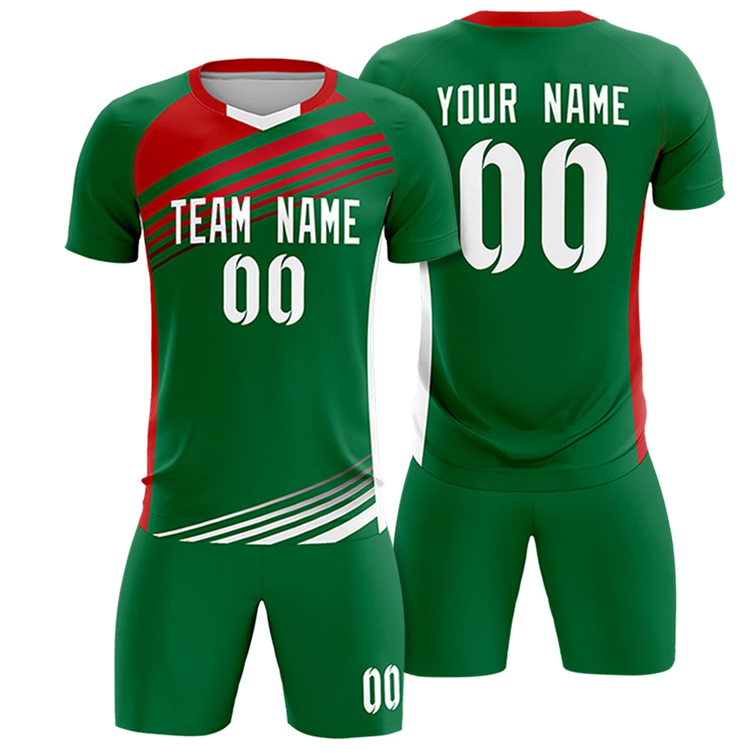 Custom Kelly Green Red-White Gradient Sport Soccer Sets Jersey
