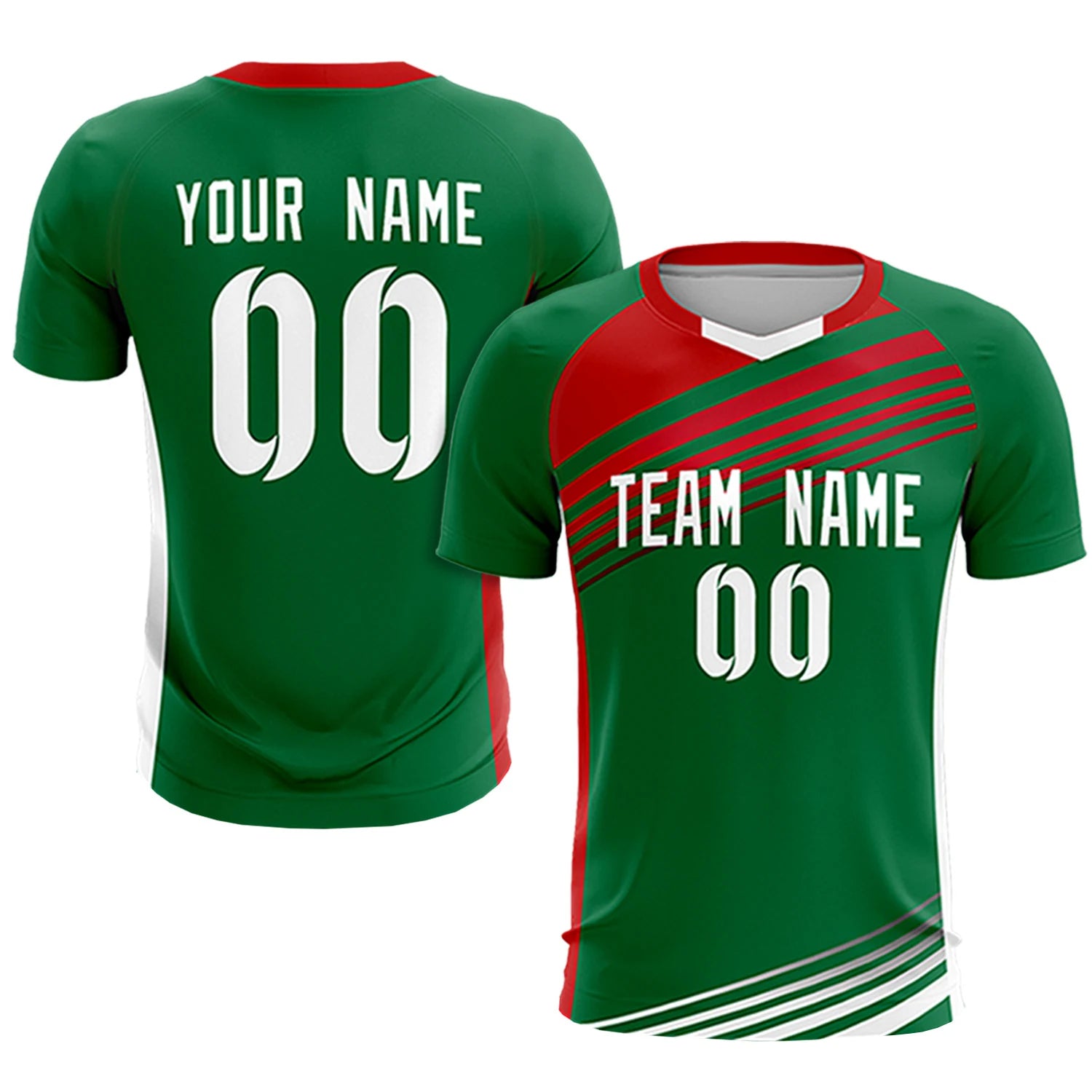 Custom Kelly Green Red-White Gradient Sport Soccer Sets Jersey