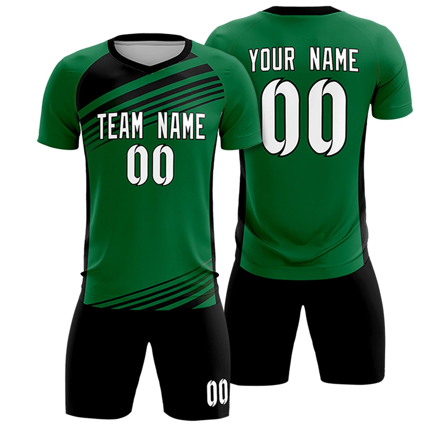 Custom Kelly Green Black-White Gradient Sport Soccer Sets Jersey