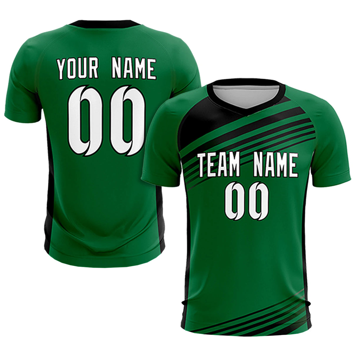 Custom Kelly Green Black-White Gradient Sport Soccer Sets Jersey