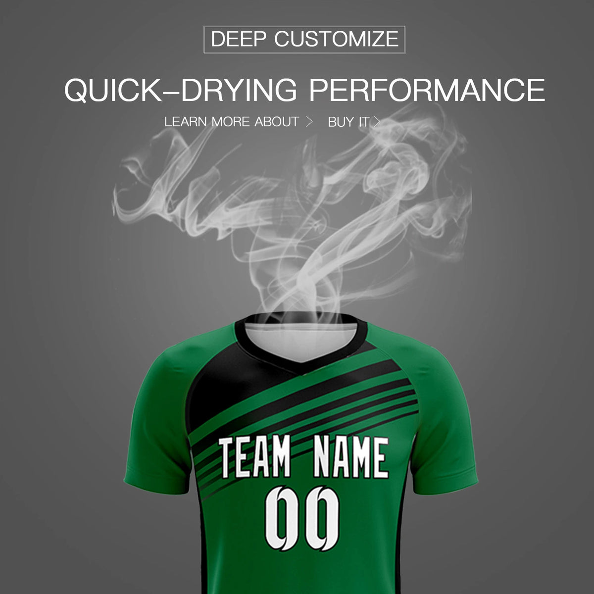 Custom Kelly Green Black-White Gradient Sport Soccer Sets Jersey
