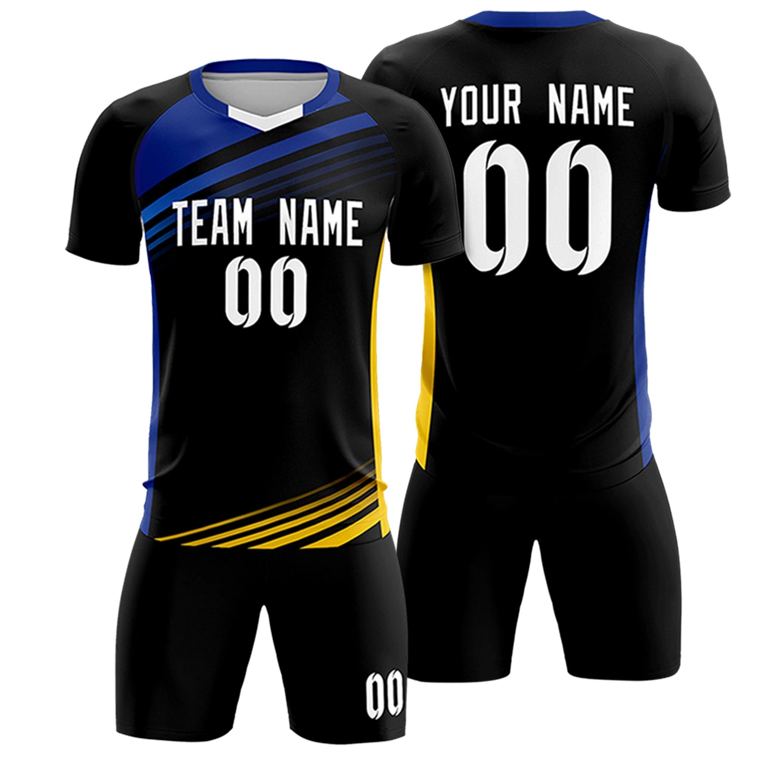 Custom Black Royal Blue-White Gradient Sport Soccer Sets Jersey