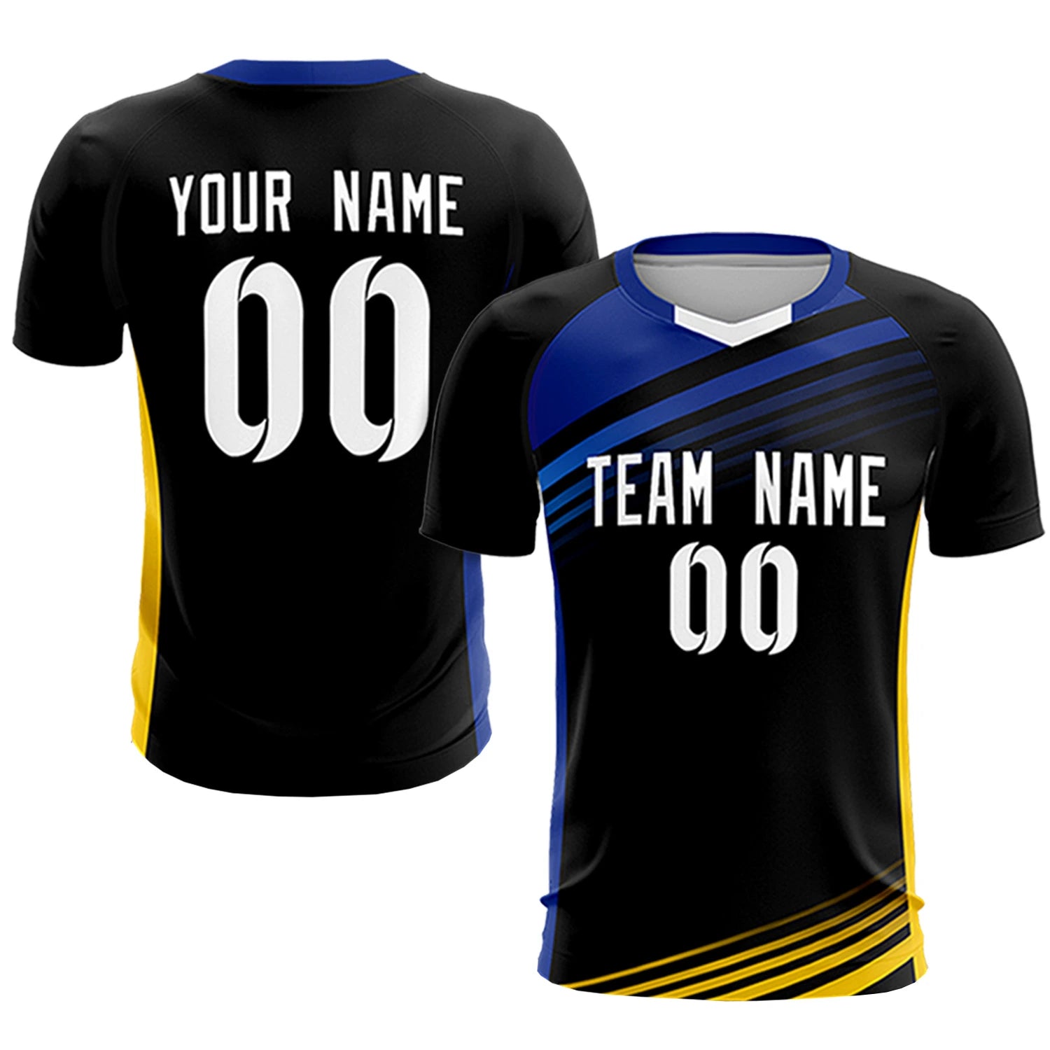 Custom Black Royal Blue-White Gradient Sport Soccer Sets Jersey