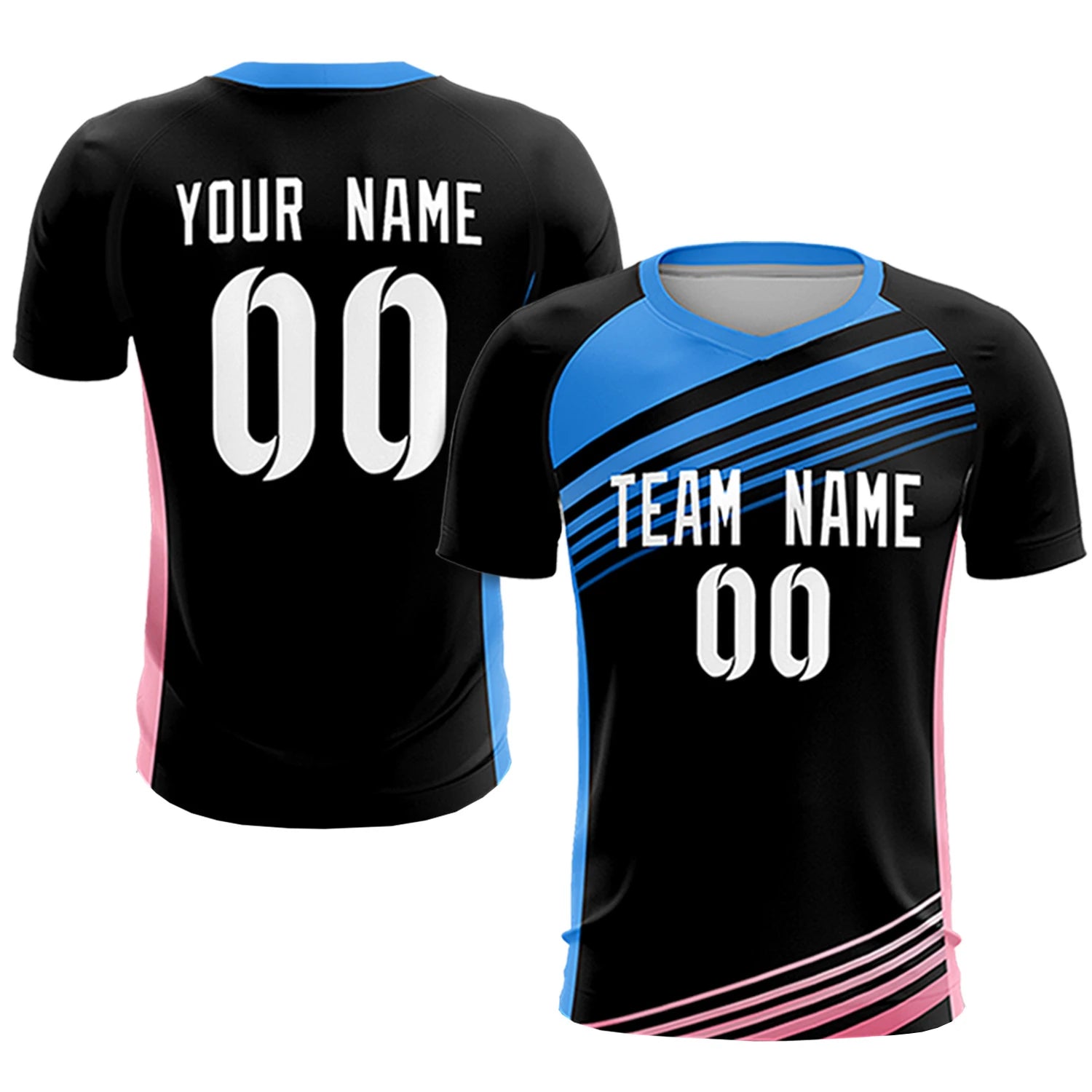 Custom Black Powder Blue-White Gradient Sport Soccer Sets Jersey