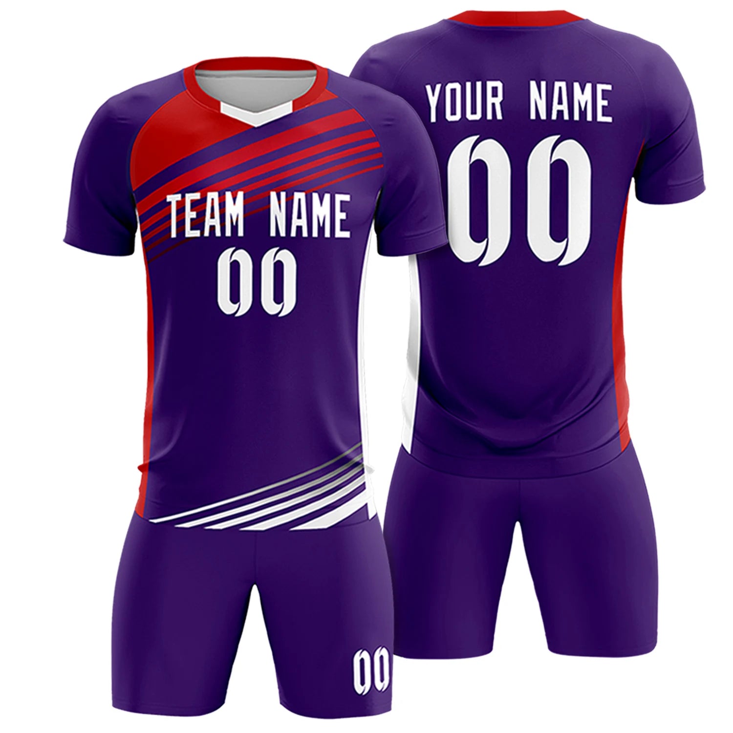 Custom Purple Red-White Gradient Sport Soccer Sets Jersey