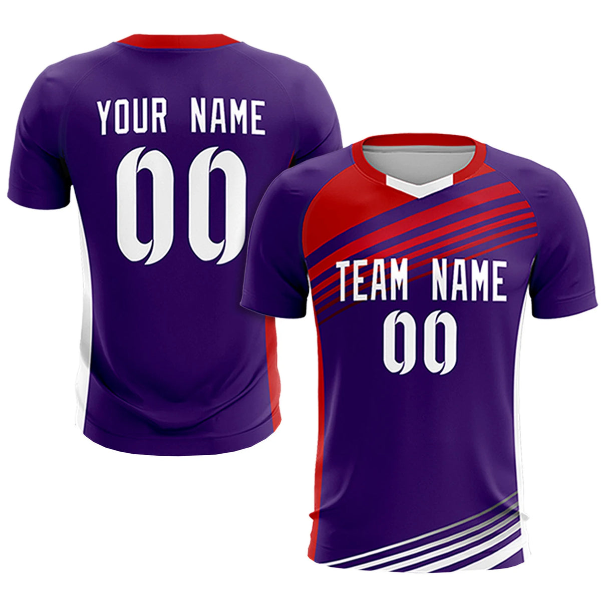Custom Purple Red-White Gradient Sport Soccer Sets Jersey