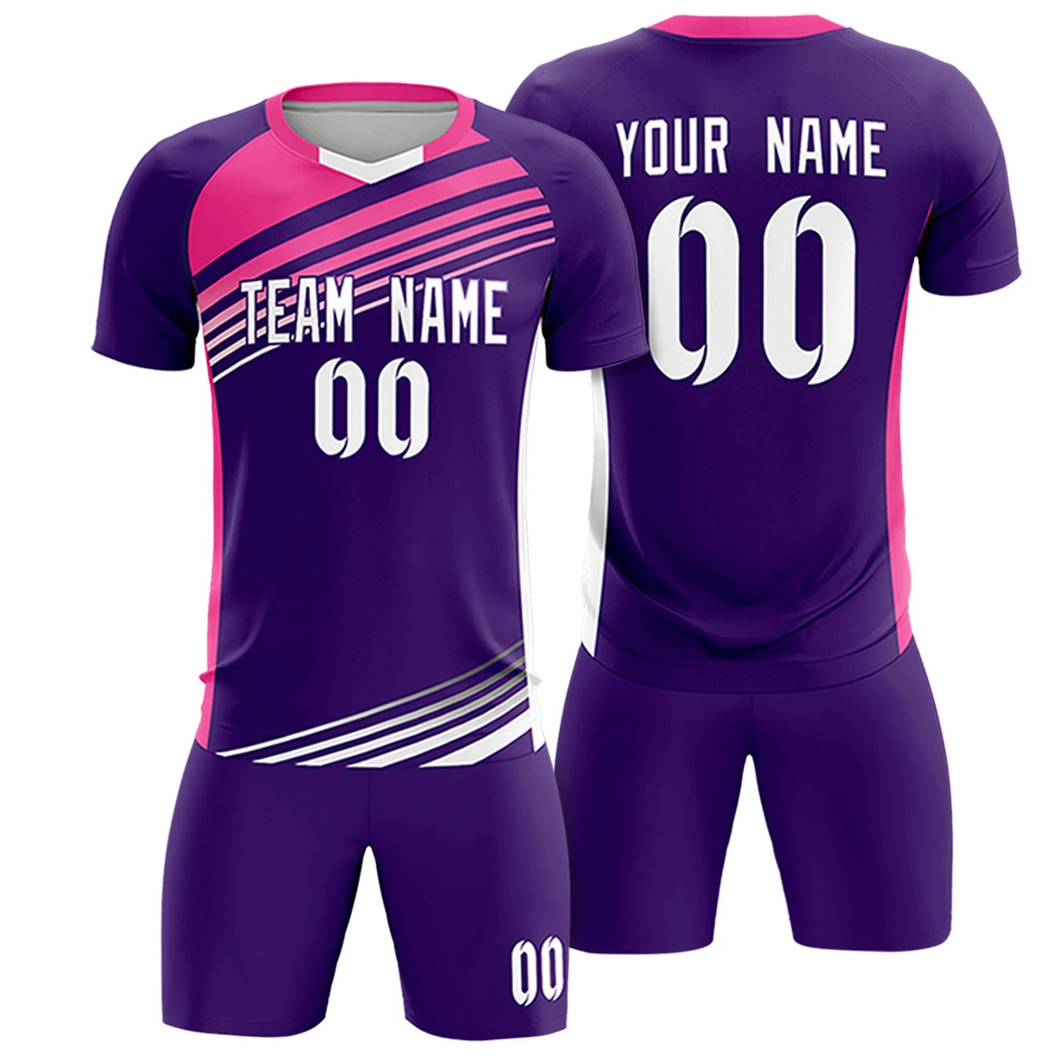Custom Purple Pink-White Gradient Sport Soccer Sets Jersey