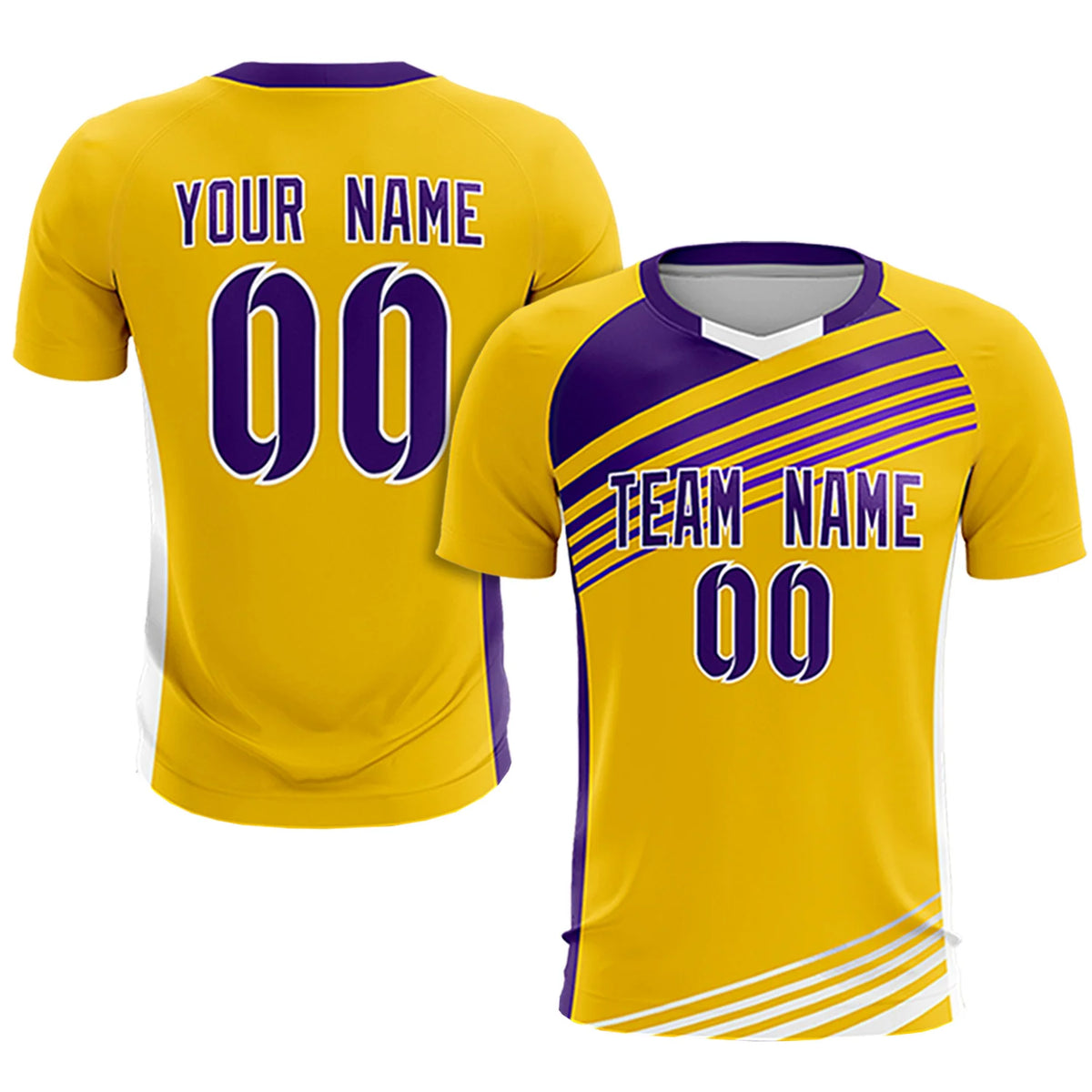 Custom Yellow Purple Gradient Sport Soccer Sets Jersey