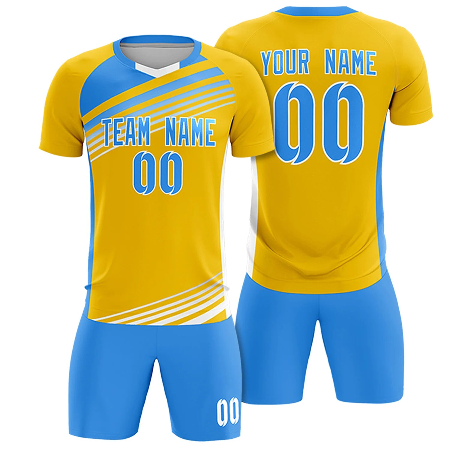 Custom Yellow Powder Blue Gradient Sport Soccer Sets Jersey