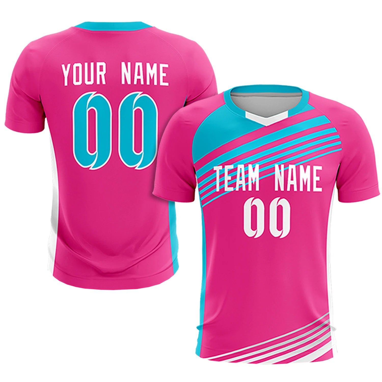 Custom Pink Sky Blue Gradient Sport Soccer Sets Jersey