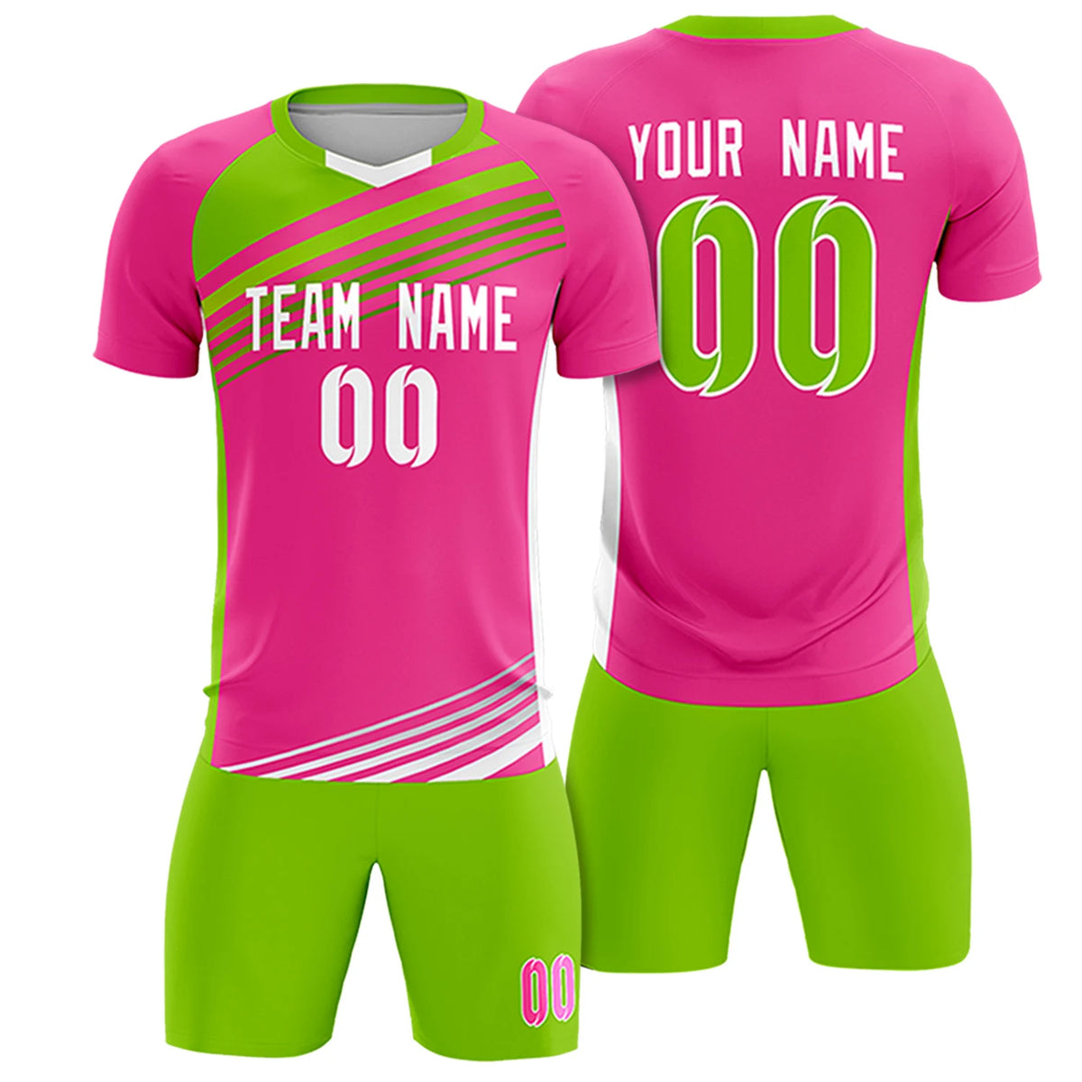 Custom Pink Neon Green Gradient Sport Soccer Sets Jersey