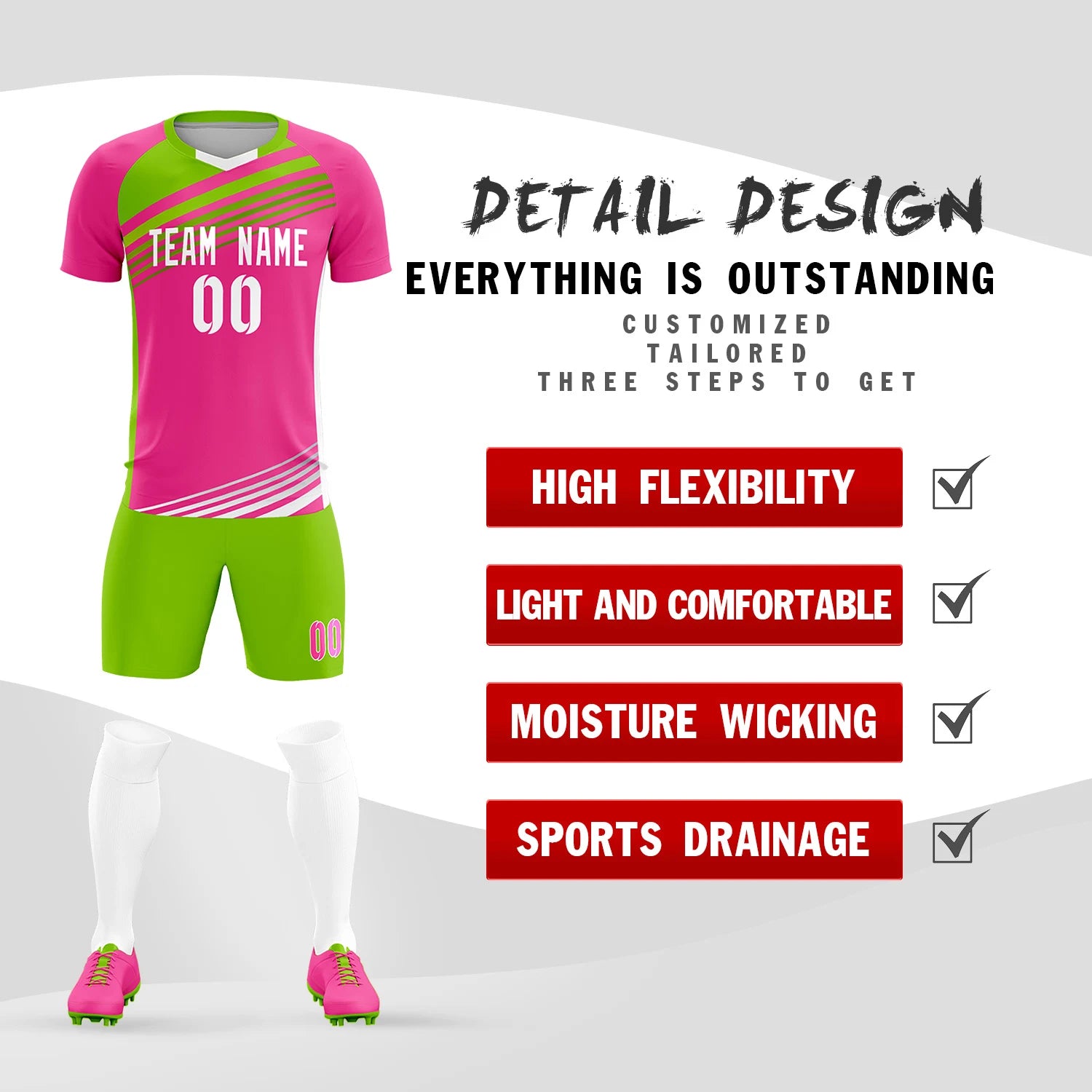 Custom Pink Neon Green Gradient Sport Soccer Sets Jersey