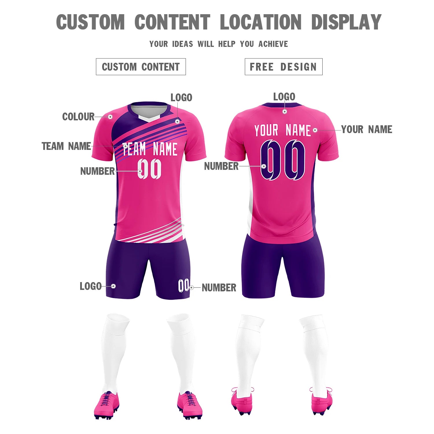 Custom Pink Purple Gradient Sport Soccer Sets Jersey