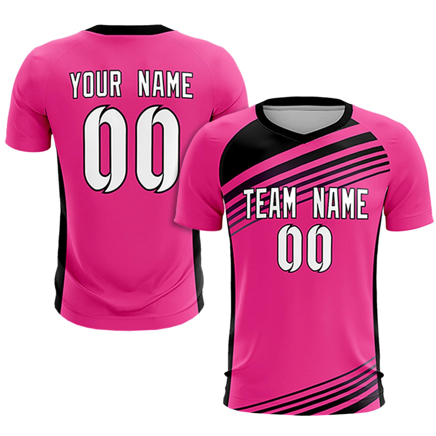 Custom Pink Black-White Gradient Sport Soccer Sets Jersey